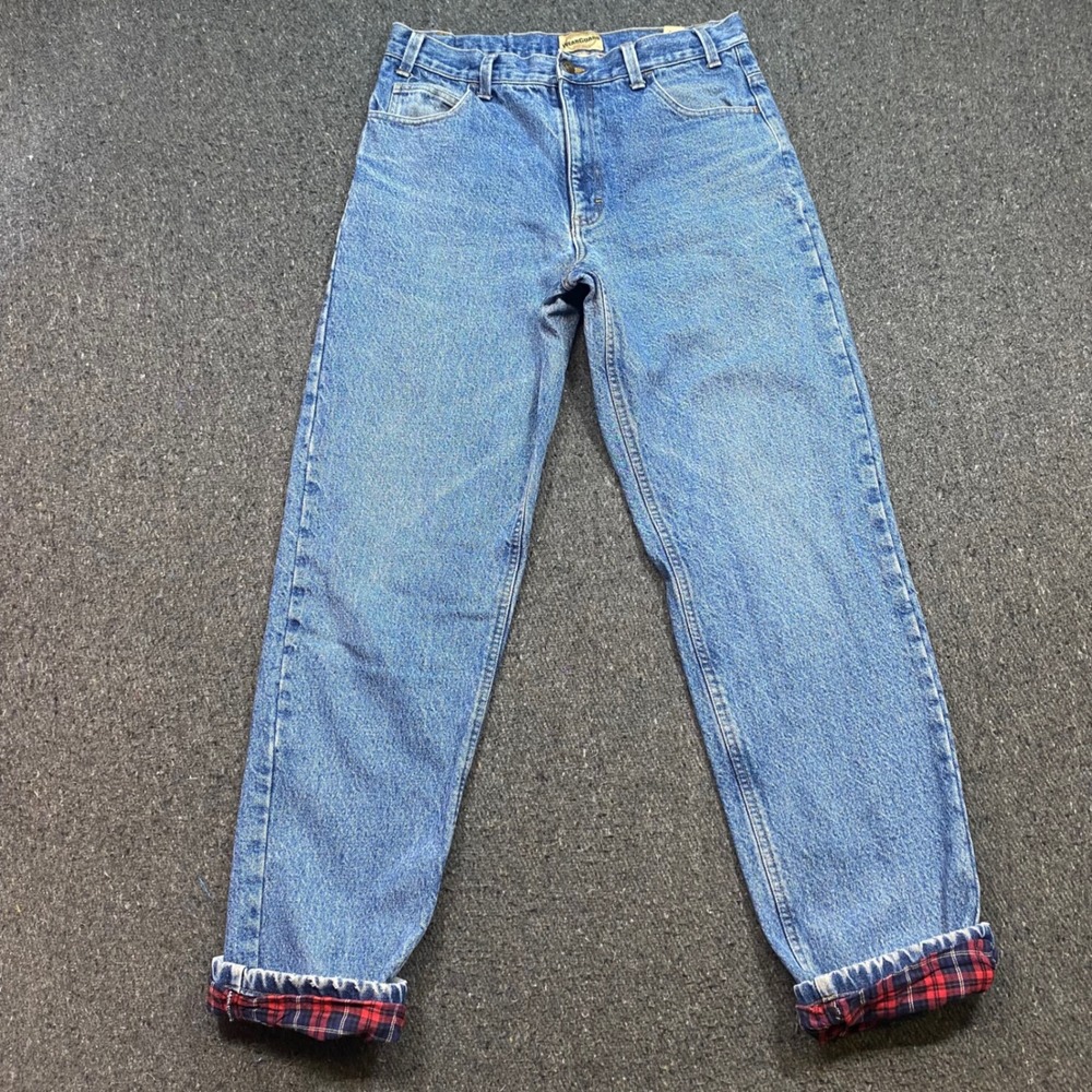 WearGuard Flannel Lined Jeans 34 Mens Blue 90s Skater Plaid Workwear Pants